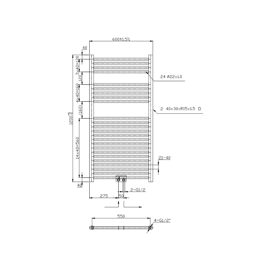Novaservis - Fürdőszobai törölközőszárító radiátor 423W/230V 120x60 cm fényes króm, egyenes