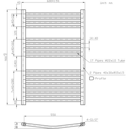 Novaservis - Fürdőszobai törölközőszárító radiátor 478W/230V 90x60 cm fehér, lekerekített
