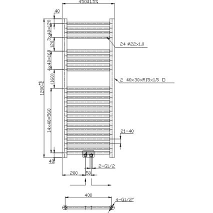 Novaservis - Fürdőszobai törölközőszárító radiátor 490W/230V, 120x45 cm, fekete, egyenes
