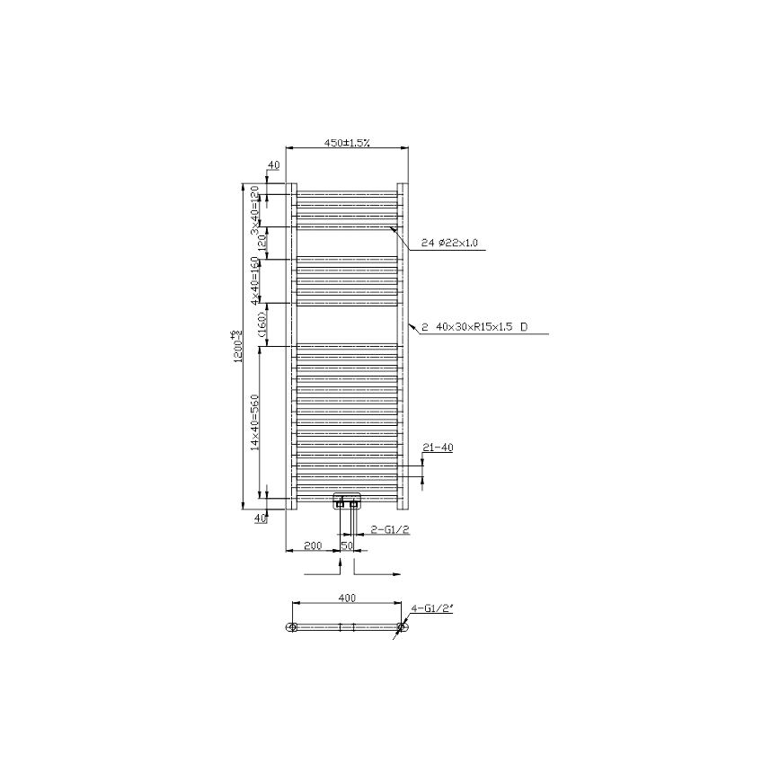 Novaservis - Fürdőszobai törölközőszárító radiátor 490W/230V, 120x45 cm, fekete, egyenes
