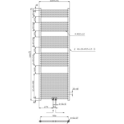 Novaservis - Egyenes kivitelű fényes króm fürdőszobai törölközőszárító radiátor 630W/230V 180x60 cm