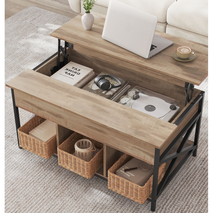 NYRO emelhető asztallappal rendelkező dohányzóasztal, barna/fekete