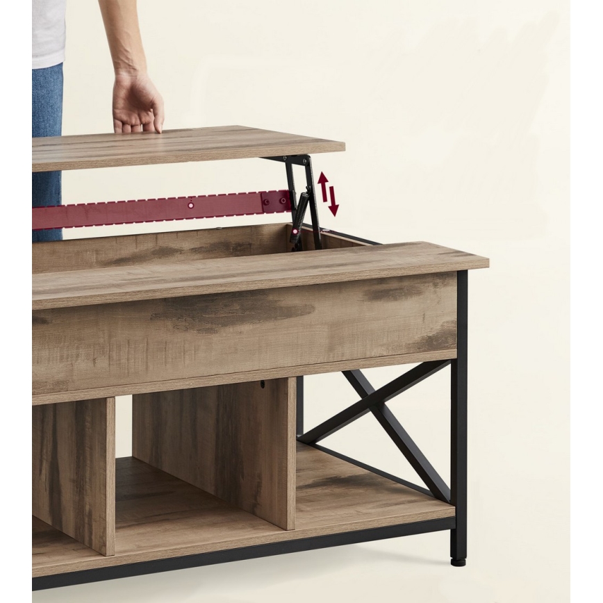 NYRO emelhető asztallappal rendelkező dohányzóasztal, barna/fekete