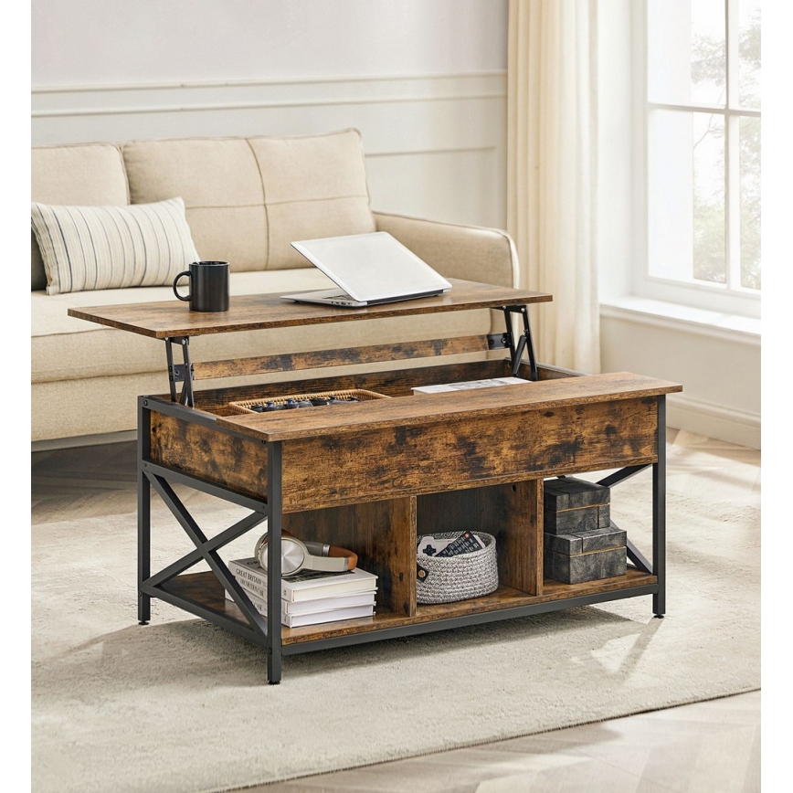 NYRO emelhető tetejű dohányzóasztal barna/fekete