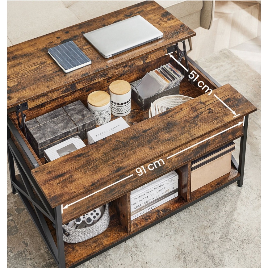 NYRO emelhető tetejű dohányzóasztal barna/fekete