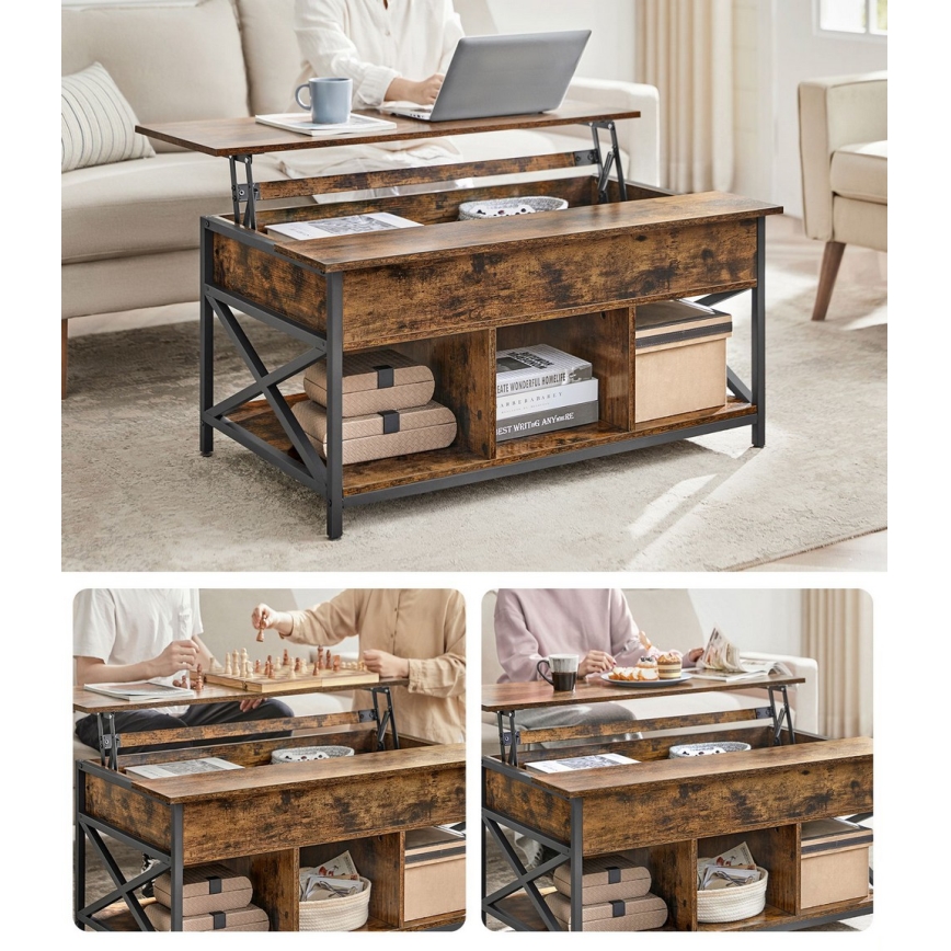 NYRO emelhető tetejű dohányzóasztal barna/fekete