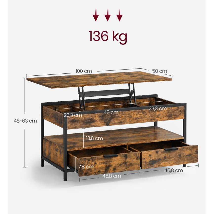 NYRO emelhető tetejű dohányzóasztal, barna/fekete