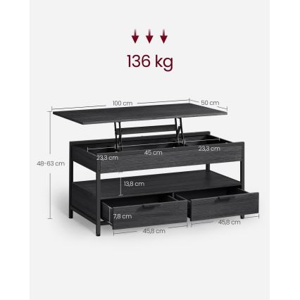 NYRO emelhető tetejű dohányzóasztal, fekete