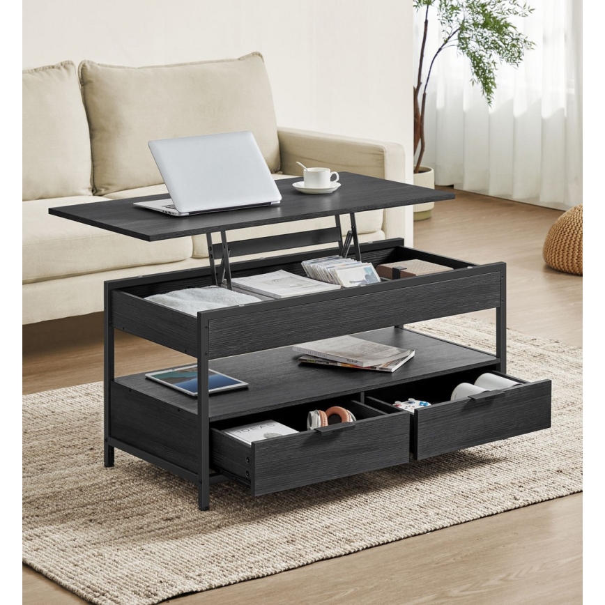 NYRO fekete, emelhető asztallappal rendelkező dohányzóasztal