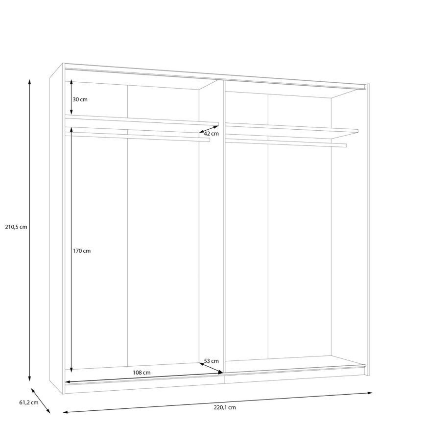 ODEN gardróbszekrény tükörrel 220x210 cm bézs