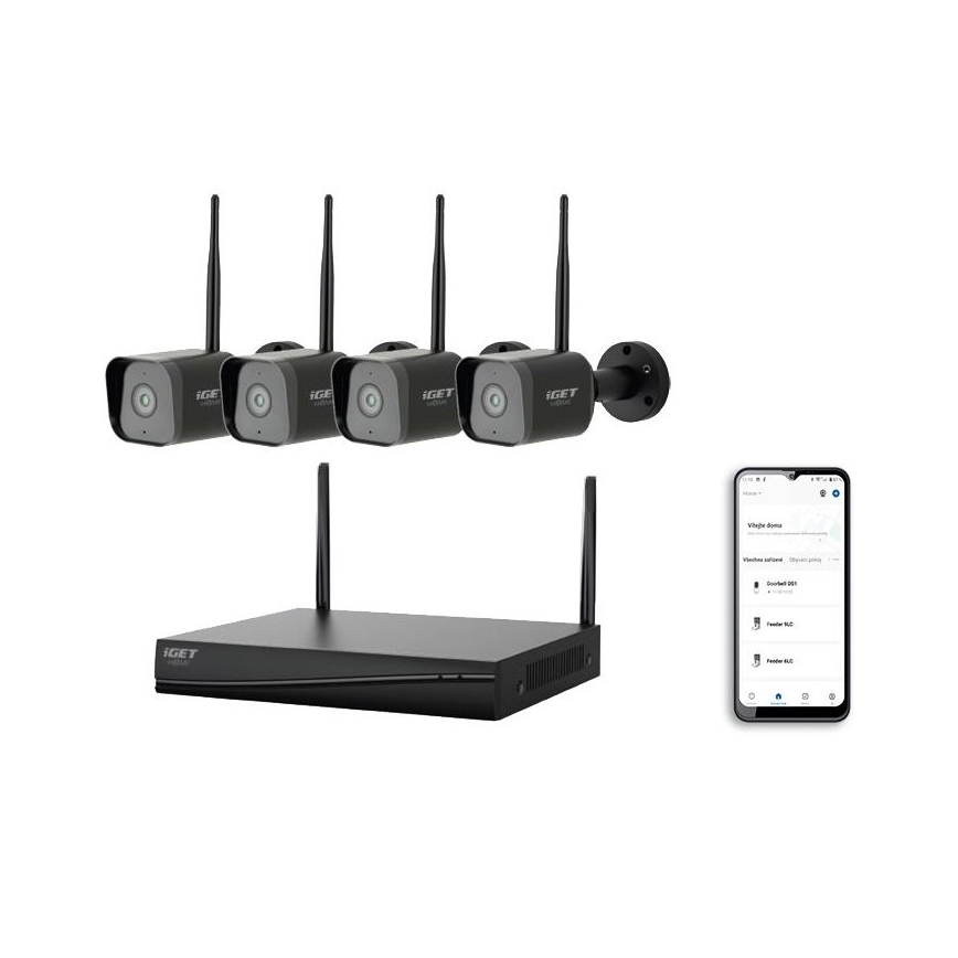 Okos kamerarendszer + 4× 2K+ szenzoros kamera, 12 V, IP65, Wi‑Fi, Tuya