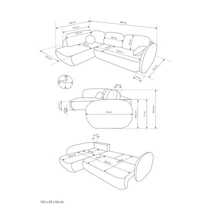 OLBIA jobbos, L-alakú, ágyazható sarok ülőgarnitúra tárolóval, bézs