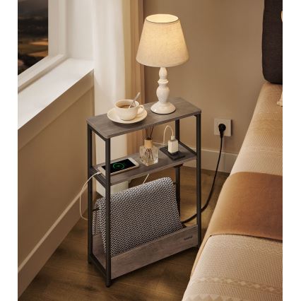 Oldalsó asztal beépített konnektorral és USB-portokkal ROD barna/fekete