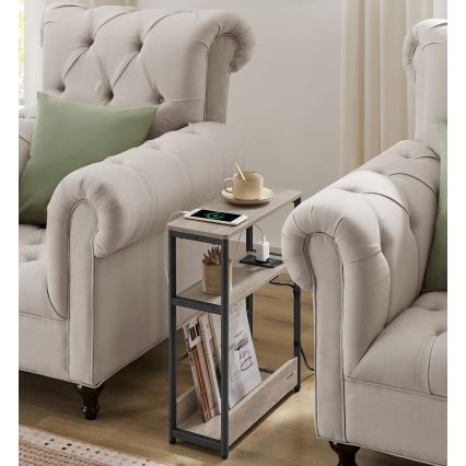 Oldalsó asztal beépített konnektorral és USB-portokkal ROD barna/fekete