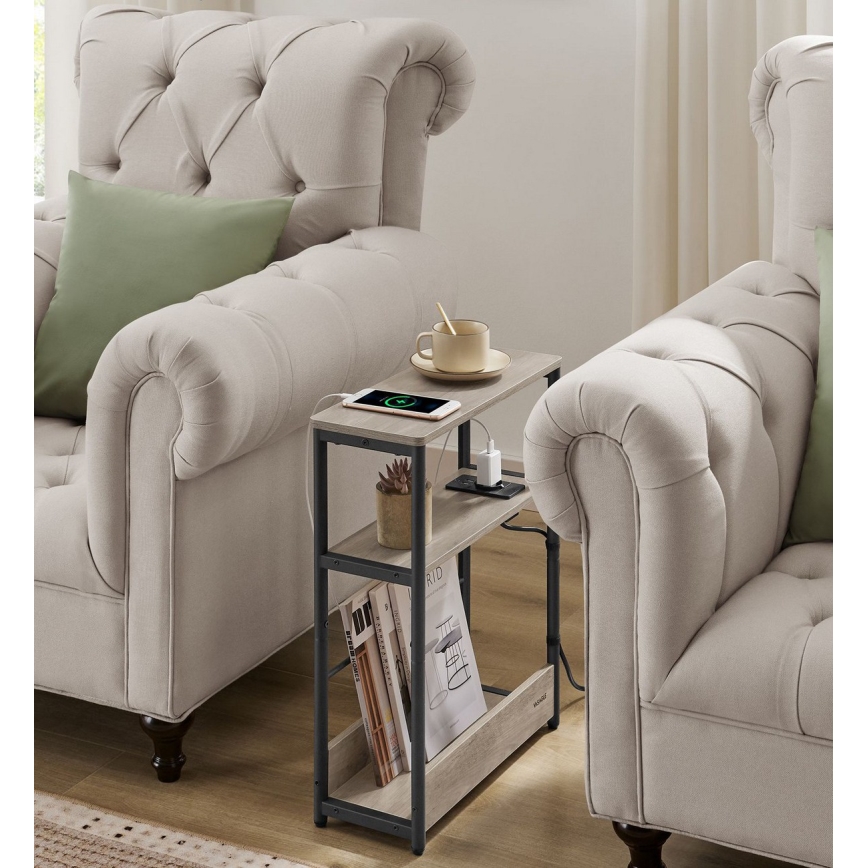 Oldalsó asztal beépített konnektorral és USB-portokkal ROD barna/fekete