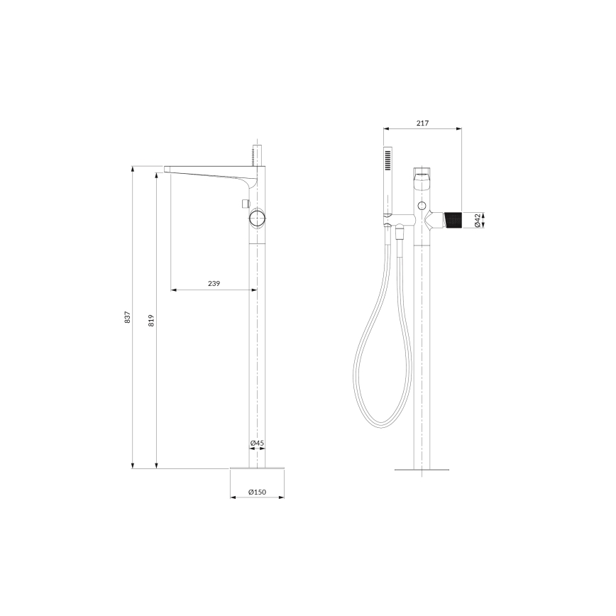 OMNIRES CT8033CR - Szabadon álló fürdőkád szett CONTOUR csapteleppel, fényes króm