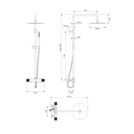 OMNIRES CT8044CR - Zuhanyszett termosztátos CONTOUR csapteleppel, fényes króm