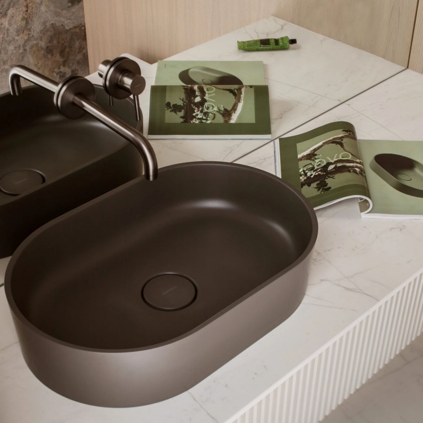 OMNIRES OVOUNAG - Mosdó a pult fölé OVO 55x36 cm dolomit/matt hamuszürke