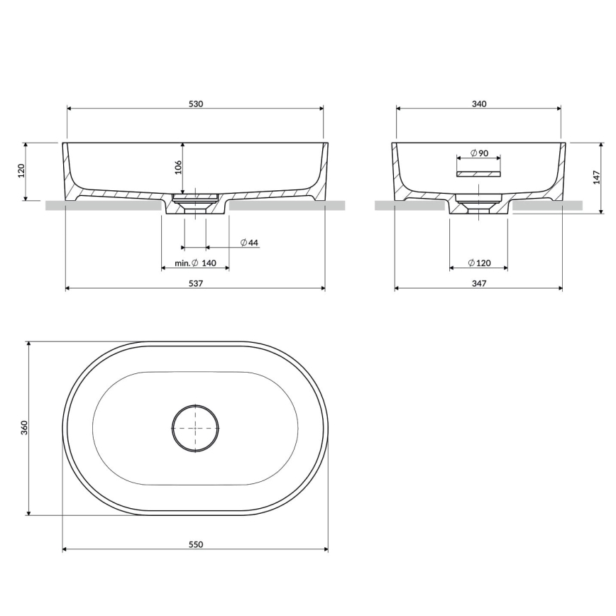 OMNIRES OVOUNBP - OVO 55x36 cm-es mosdó asztalra, dolomit/fényes fehér