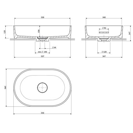 OMNIRES OVOUNMB - OVO 55x36 cm-es pult alatti mosdó dolomit/matt éjféli kék