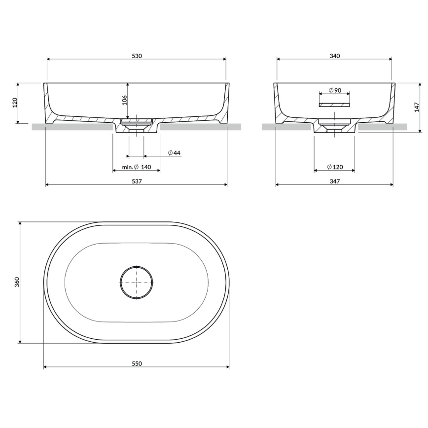 OMNIRES OVOUNMB - OVO 55x36 cm-es pult alatti mosdó dolomit/matt éjféli kék