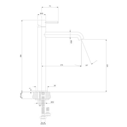 OMNIRES Y1212CP - Mosdócsap Y 30,8 cm fényes réz