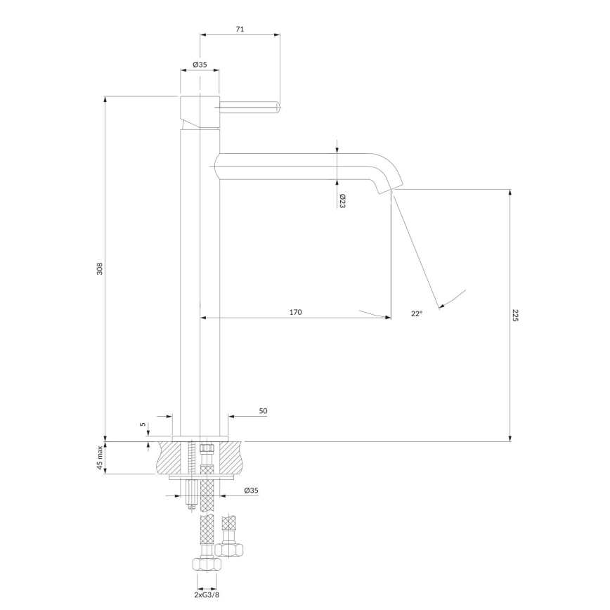 OMNIRES Y1212CP - Mosdócsap Y 30,8 cm fényes réz