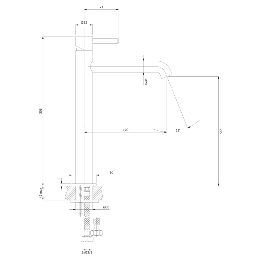 OMNIRES Y1212GLB - Mosdócsap Y 30,8 cm csiszolt arany