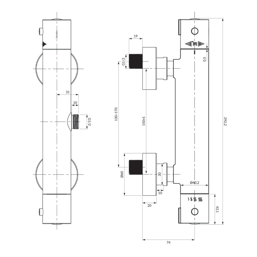 OMNIRES Y1246XCR - Termosztatikus zuhanycsap Y fényezett króm