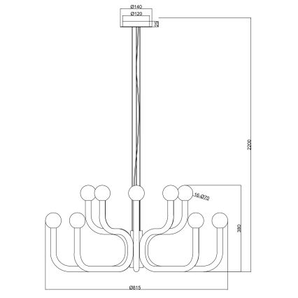 Ondaluce - DERBY kábeles csillár 16xG9/7W/230V, átm. 81,5 cm, fekete