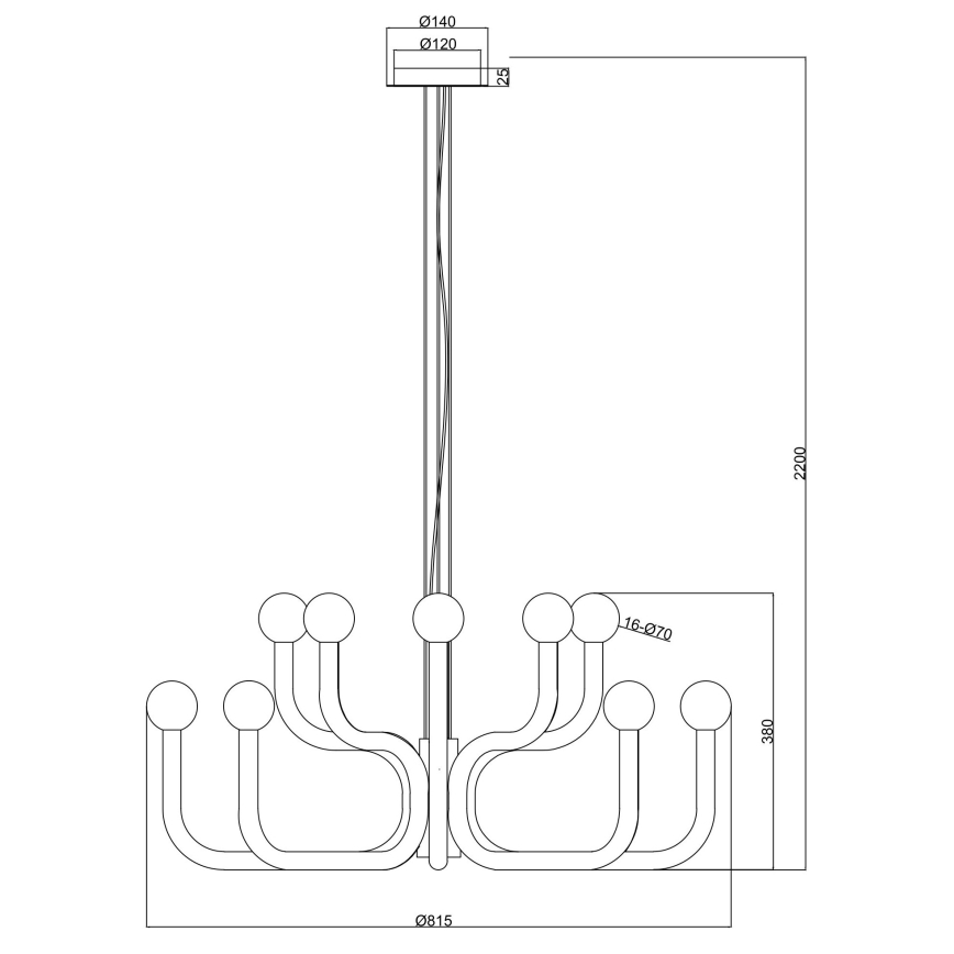 Ondaluce - DERBY kábeles csillár 16xG9/7W/230V, átm. 81,5 cm, fekete