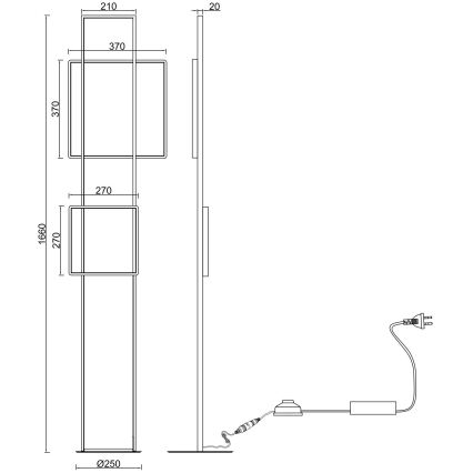 Ondaluce - DOWEL LED fényerőszabályozható állólámpa, 77 W, 230 V, 166 cm, ezüstszínű