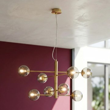 Ondaluce - ELISEO kábelen függesztett csillár 8xE14/10W/230V Ø97 cm arany/füstös bézs