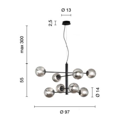 Ondaluce - ELISEO kábelen függesztett csillár 8xE14/10W/230V Ø97 cm arany/füstös bézs