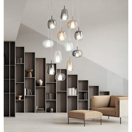 Ondaluce - Függőlámpa kábelen THELMA 2xE27/15W/230V átm. 25 cm arany/átlátszó