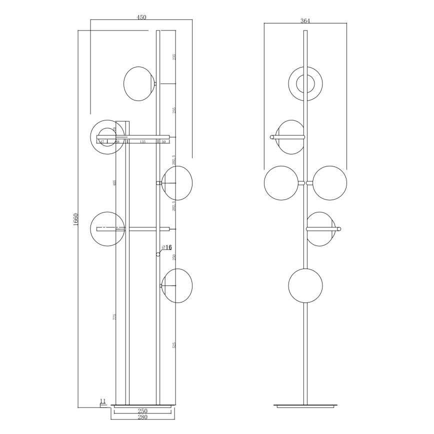 Ondaluce - JEWEL állólámpa 6xE14/10W/230V 166 cm arany/fehér