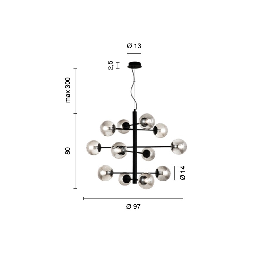 Ondaluce - Kábelcsillár ELISEO 12xE14/10W/230V átm. 97 cm arany/füstös bézs