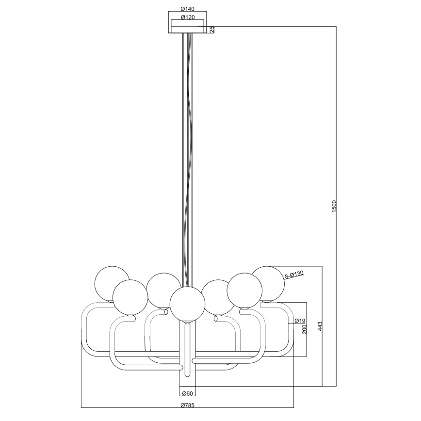 Ondaluce - Kábeles csillár JEPPY 8xG9/7W/230V átm. 78,5 cm arany/fehér