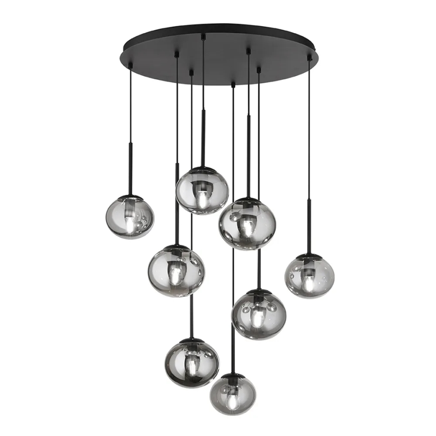 Ondaluce - Kábeles csillár JEWEL 8×E14/10W/230V, Ø 70 cm, fekete/füstös fekete