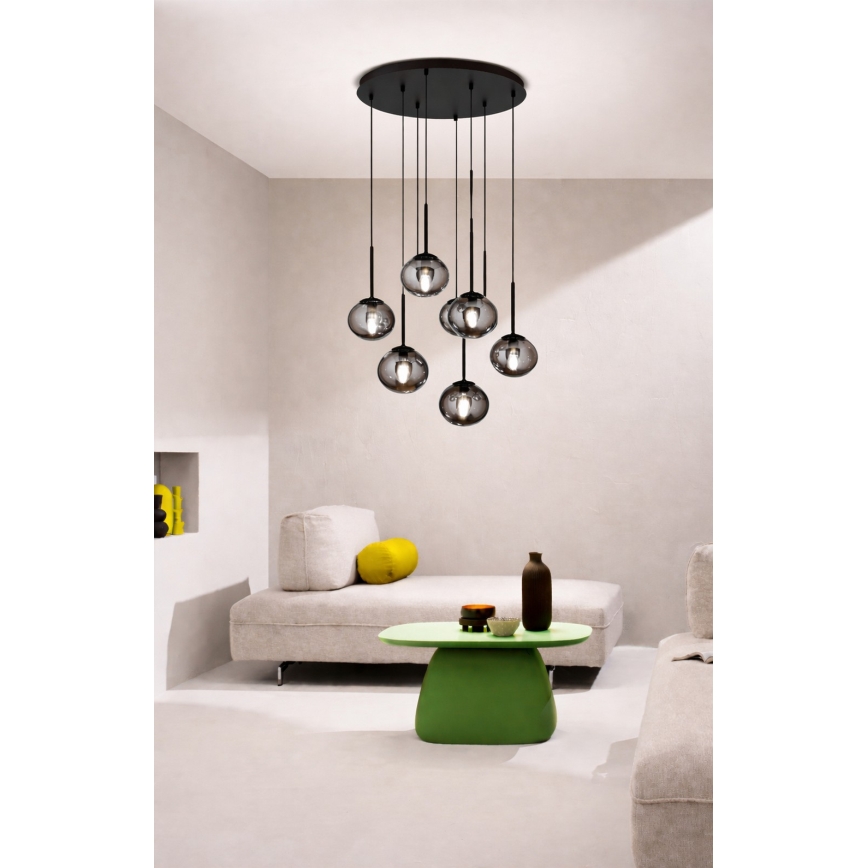 Ondaluce - Kábeles csillár JEWEL 8×E14/10W/230V, Ø 70 cm, fekete/füstös fekete