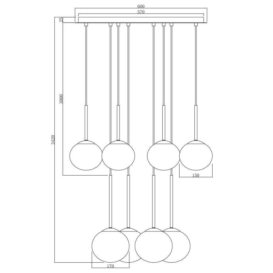 Ondaluce - Kábeles csillár JEWEL 8×E14/10W/230V, Ø 70 cm, fekete/füstös fekete