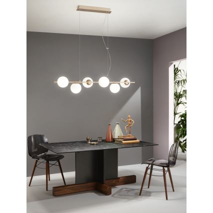 Ondaluce - Kábeles csillár MONILE 6xE14/10W/230V arany/fehér
