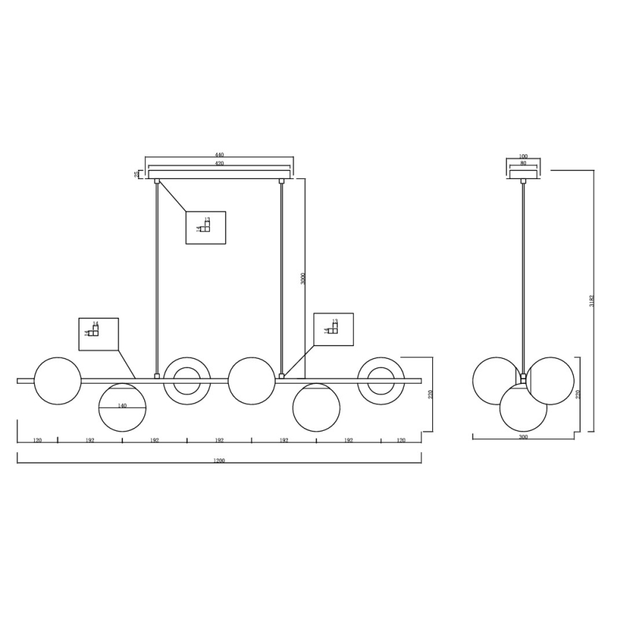 Ondaluce - Kábeles csillár MONILE 6xE14/10W/230V arany/fehér