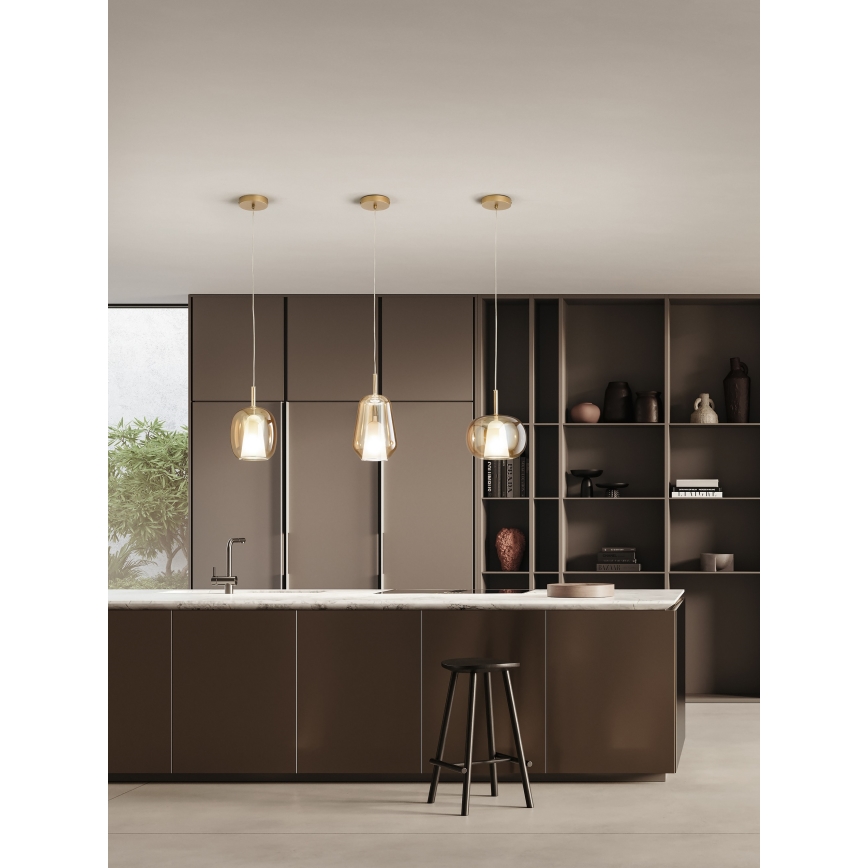 Ondaluce - Kábeles függőlámpa THELMA 1xE27/15W/230V átm. 19,5 cm arany/füstös bézs