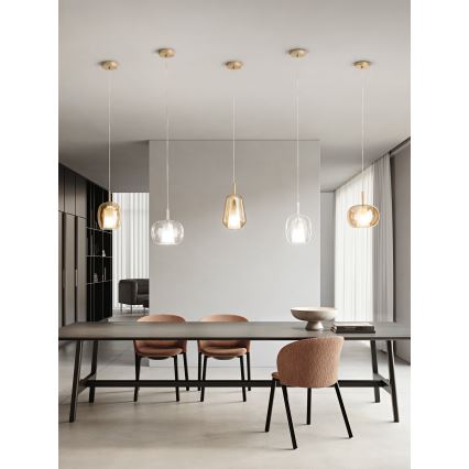 Ondaluce - Kábeles függőlámpa THELMA 1xE27/15W/230V átm. 19,5 cm arany/füstös bézs
