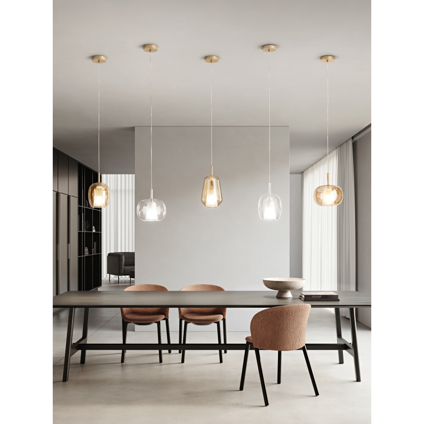 Ondaluce - Kábeles függőlámpa THELMA 1xE27/15W/230V átm. 19,5 cm arany/füstös bézs