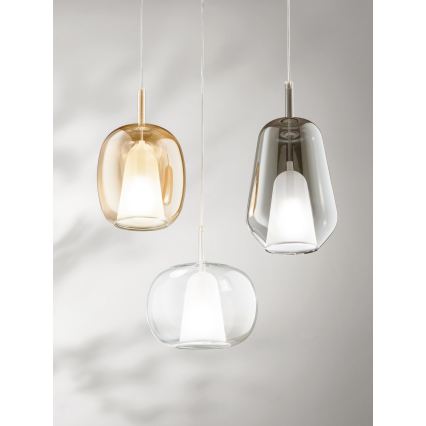 Ondaluce - Kábeles függőlámpa THELMA 1xE27/15W/230V átm. 19,5 cm arany/füstös bézs