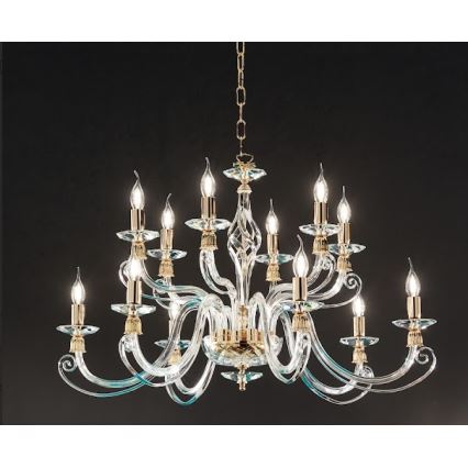 Ondaluce - Láncos csillár 1306 12xE14/10W/230V átm. 100 cm arany/átlátszó
