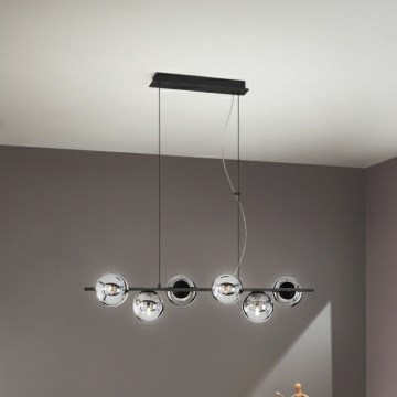 Ondaluce - MONILE kábeles csillár 6xE14/10W/230V fekete/füstfekete