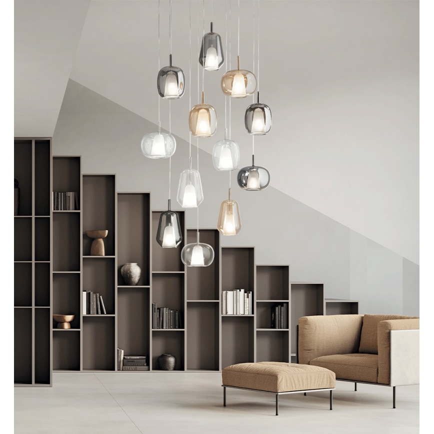 Ondaluce - THELMA kábeles függőcsillár 3xE27/15W/230V, átm. 19,5 cm, arany/átlátszó